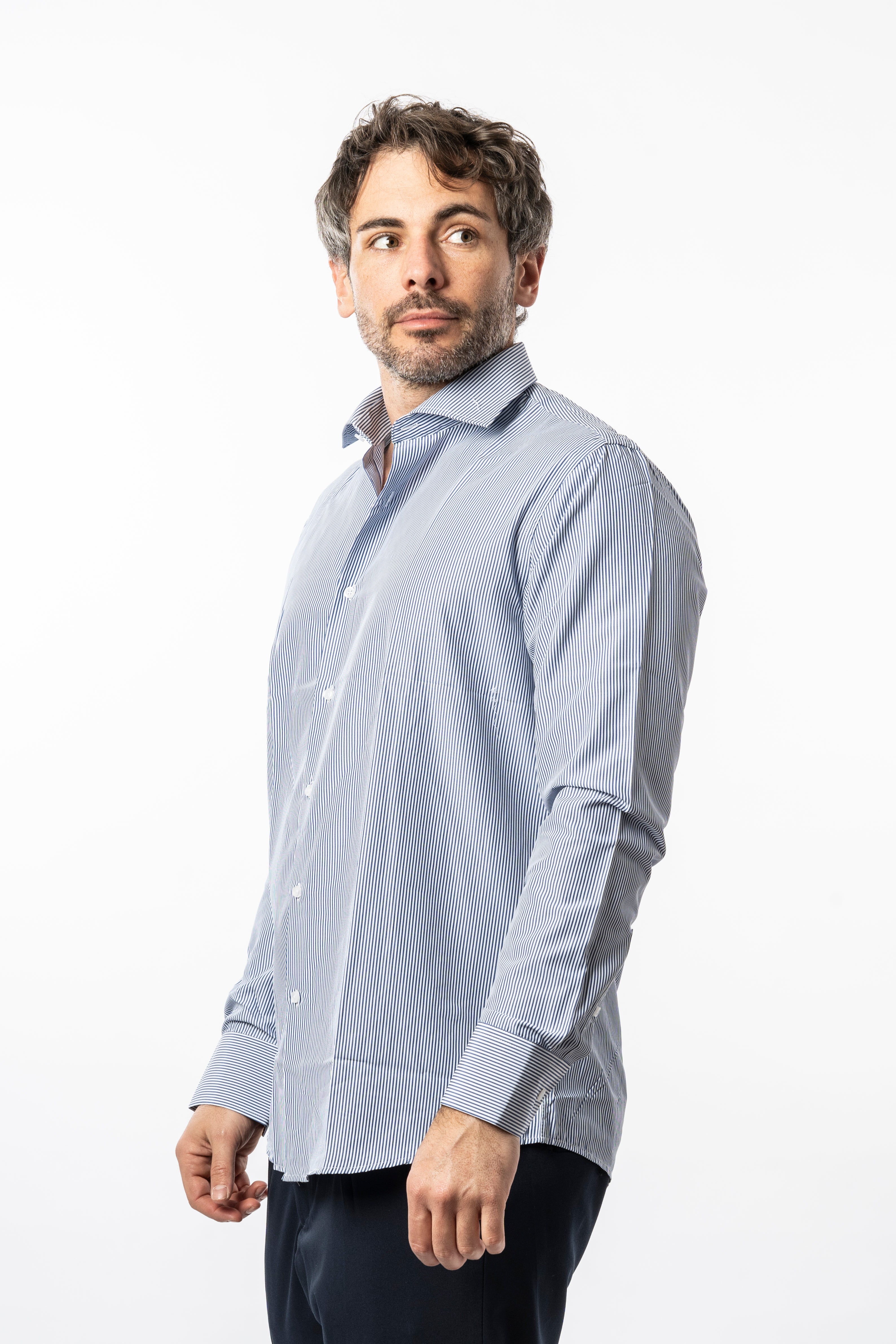 Camicia Vinc- con righe Bianco e Blu